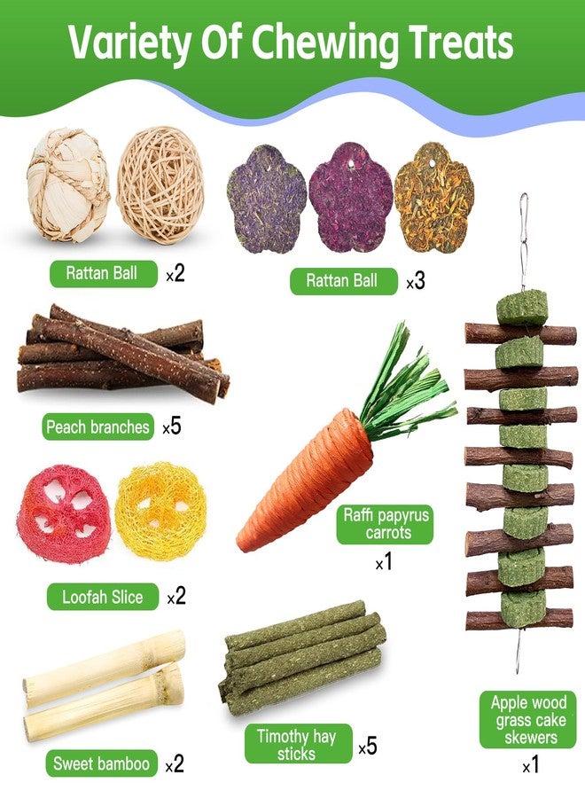 WDEFUN 21-Piece Natural Small Pet Chew Toys Set for Rabbits, Hamsters & Organic Grass Mat, Hay Sticks, Loofah Slices, Wooden Chews & More for Dental Health & Boredom Relief - Image 2